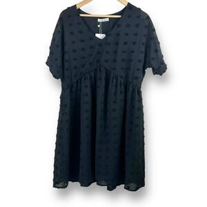 Kirundo Women's‎ Size M Short Sleeve Black Swiss Dot Dress Layered Chiffon New